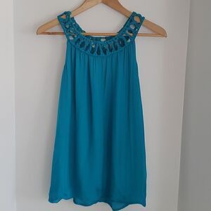 Michael Kors 100% Silk Tile Blue Knotted Sleeveless Blouse Size S NWT